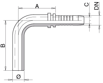Schema Grafico Estremità CURVA 90° SERIE LEGGERA DIN 2353 AERTUBI S.r.l.