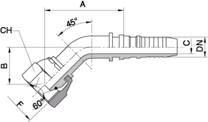Schema Grafico FEMMINA CURVA 45° O.r. CONO 60˚ – FILETTO GAS AERTUBI S.r.l.