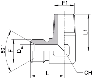 Schema Grafico GOMITO A 90° MASCHIO GAS 60° – MASCHIO GAS CONICO AERTUBI S.r.l.