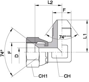 Schema Grafico UNIONE GOMITO 90° Masc. Femm. CON DADO Girev. JIC 37° AERTUBI S.r.l.