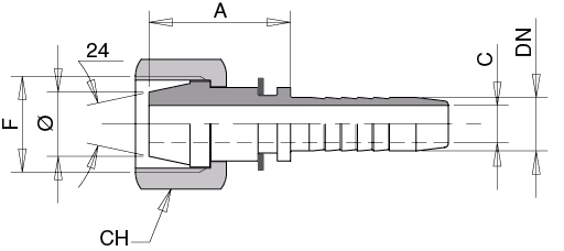 Schema Grafico FEMMINA DIRITTA Métrica CONO 24°/60° – DIN 3868 AERTUBI S.r.l.