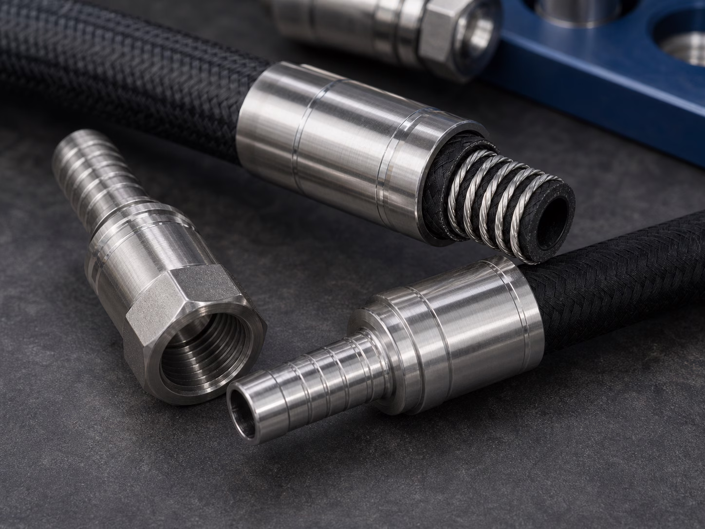Interlock e raccordi pressati SAE 100R12 R13 R15 in AISI 316L per alte pressioni navali e raffinerie